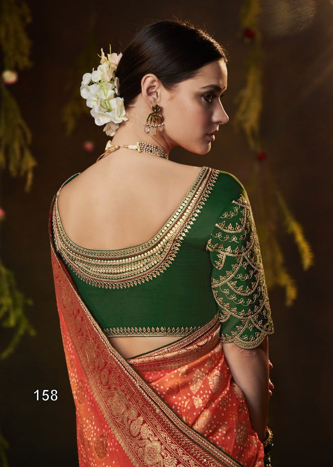 Bandhej Sindhuri By Kimora Heavy Wedding Bridal Saree Catalog